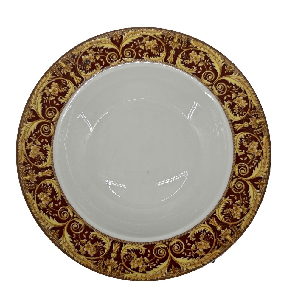 Lynns Fine China Rimmed Soup‎ Pasta Bowl Burgundy Gold Ornate Scroll Floral 9 in